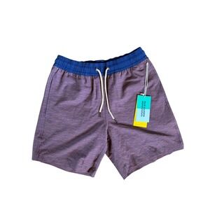 Fair Harbor Bayberry Swim Trunks Mens Small Red Waves Shorts BreezeKnit Liner